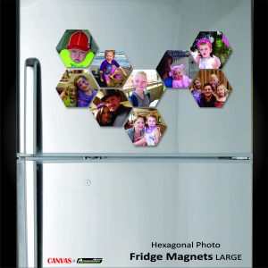 Hexagonal Photo Fridge Magnets LARGE - (9 per Pack) 10cm x 10cm